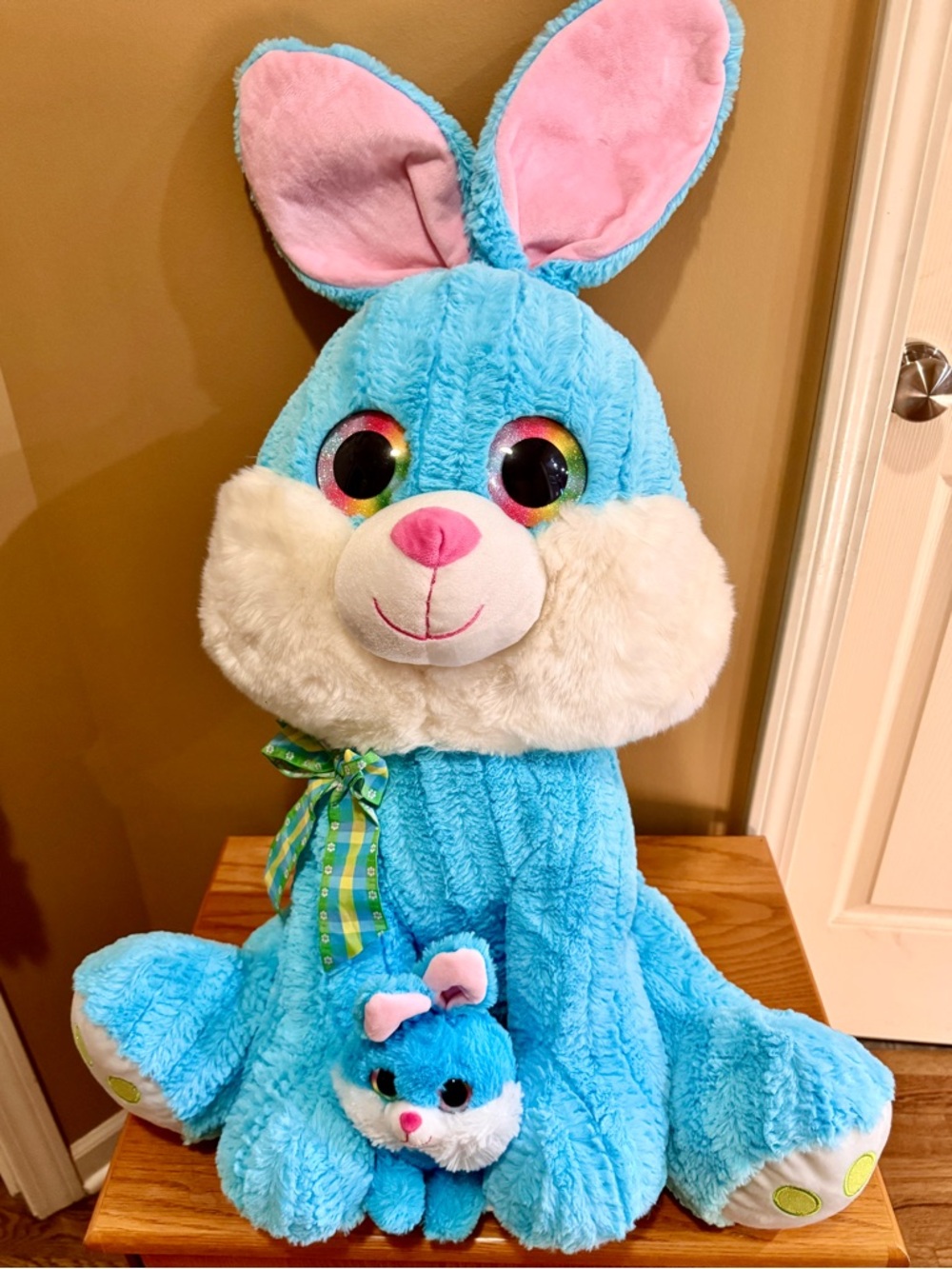 Hugfun Jumbo Blue Bunny‎ Plush Stuffed Animal Rainbow Sparkle Eyes 22in